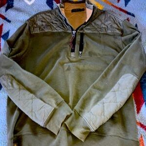 Polo RL Olive Green Quilted  shoulder military style Pullover in Moto detail
